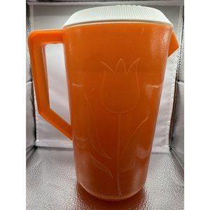 Vintage Orange 1960s Pitcher Embossed Tulip with Lid